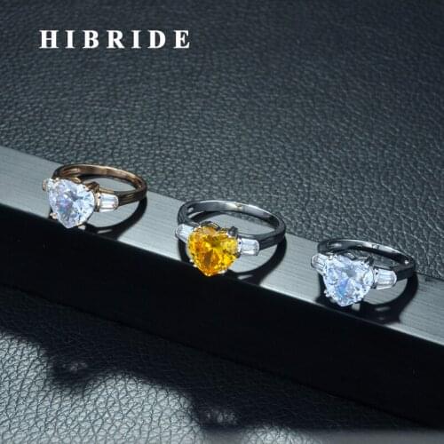 HIBRIDE Top New Fashion Cubic Zircon Rings for Women Luxury Finger Ring Love Heart Shape Bridal Wedding Party Gifts Bijoux R-267
