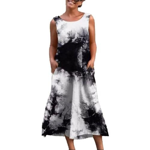 Fashion Summer Dress Breathable Tie Dye Loose Women Round Neck Sleeveless Dress Comfortable to wear for Summer Dating