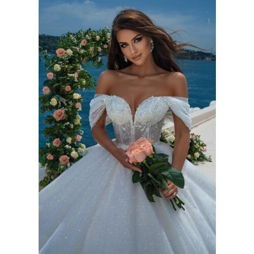 Luxury Ball Gown Wedding Dress 2021 Off The Shoulder Beaded Vintage vestido de novia Plus Size Lace Appliqued Bridal Gowns