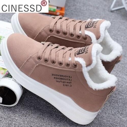 Winter Warm Women Vulcanized Shoes Fur Plush Casual Shoes Lace Up Fashion Platform Sneakers Women Snow Boots Zapatillas Mujer