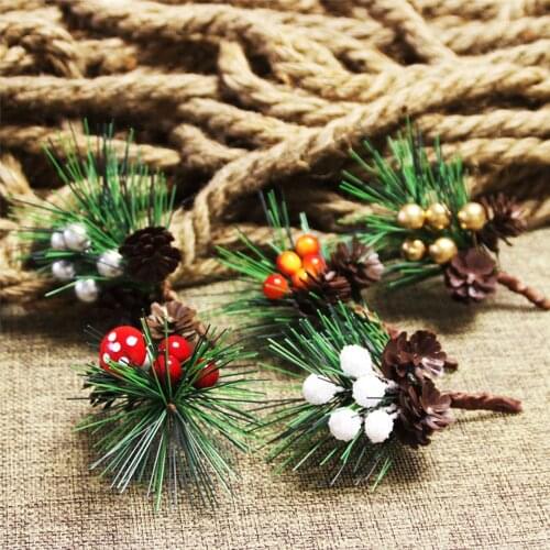 10PCS Artificial Christmas Picks Tree Berry Decoration Pinecones Pine Needles Holiday Decor Stimulation Plant Festival Supplies