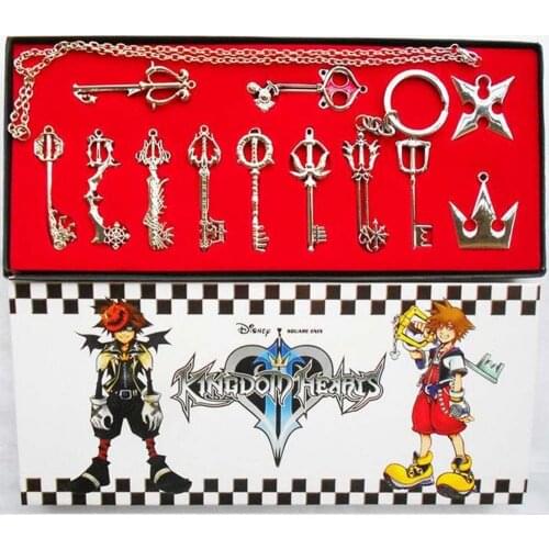 12pcs/set Kingdom Hearts II KEY BLADE Necklace Pendant+Keyblade+Keychain Weapons Set Silver Version