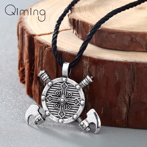 2020 New Necklace Women Men Axes Shield Viking Cross Gladiator Medieval Pewter Pendant Axe Necklace Gift