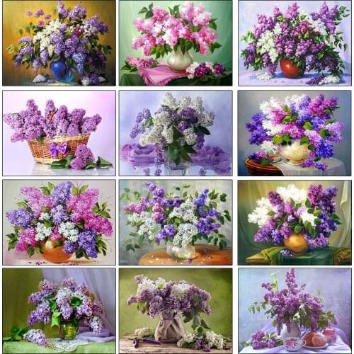 5D DIY Diamond Embroidery Christmas Lilac Flower Full Square Cross Stitch Diamond Painting Landscape Winter Decor For Home