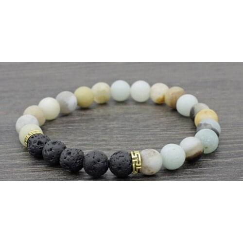 8mm jgj45 Reiki Chakra black stone volcanic lava Bracelet elastic white Howlite Buddha Yoga Charm stone bead Bangles