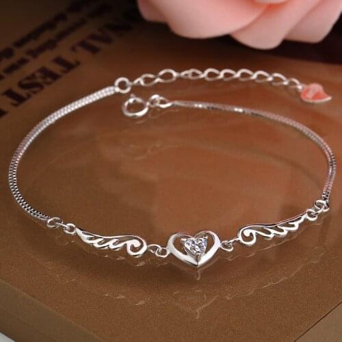Promotions S925 Sterling SV Korean Angel Wings Wing Heart Bracelet Fashion Jewelry for Womens Fashion Gifts