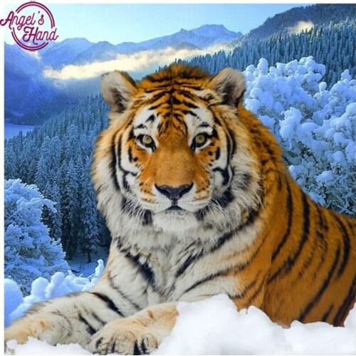 5D diy diamond embroidery tiger diamond painting cross stitch landscape snow square diamond mosaic pictures for room decor