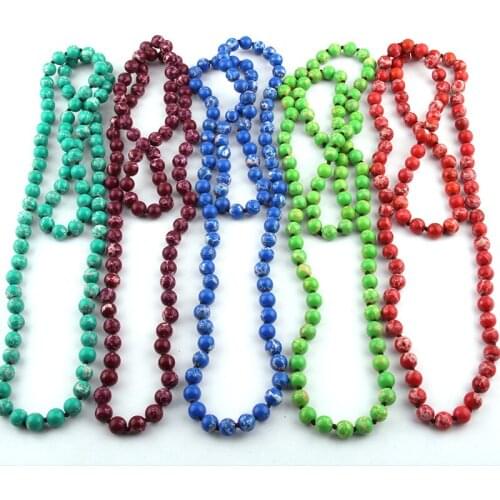 Free Shipping Fashion Semi Precious Stones Beads long Knotted Bead Necklace