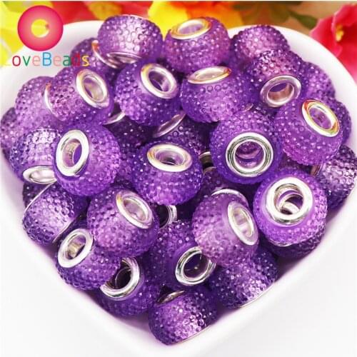 10Pcs Purple Color Crystal Surface Large Hole Spacer Beads Murano Charms Waist Beads Fit for Pandora Bracelet Hair Beads Women