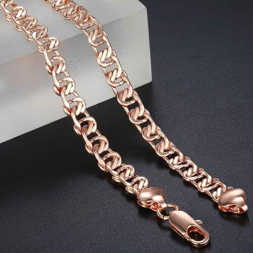 585 Rose Gold Necklace for Women Snail Link Mens Womens Chain Necklaces Jewelry Gift for Women 7.5mm DLGN219
