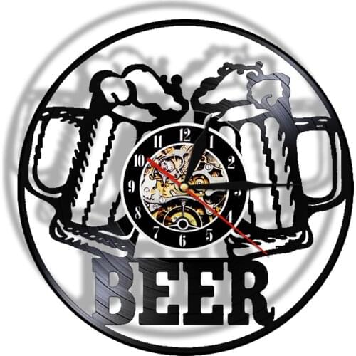 Retro Ice Cold Wine Beer LED Wall Clock Vintage Wall Art Bar Pub Club Cheers Alcohol Vinyl Record Wall Clock Home Casino Decor