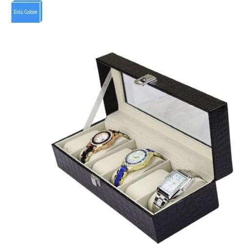 New PU Leather+Wooden 6 Grid Slots for Gift Luxury Brand Watch Display Box Watches Case Window Jewelry Storage Holder Organizer
