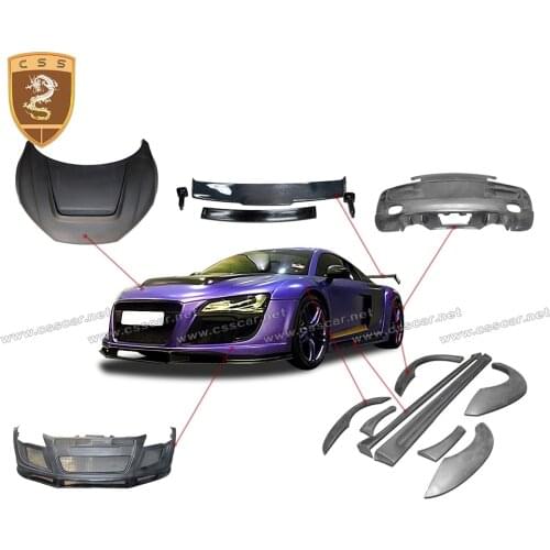 CSSCAR Fit for Audi R8 Modified PPI Style Body kit Real Carbon Fiber Hood cover front real bumper lip wheel eyebrow rear wings