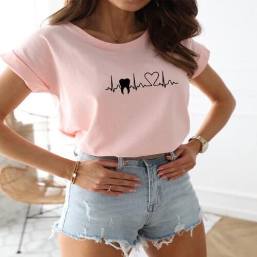 Summer Heartbeat Dentist Dental Assistant Student Harajuku T Shirt O-Neck Funny T-shirt Women Clothing Casual Short Sleeve Tees