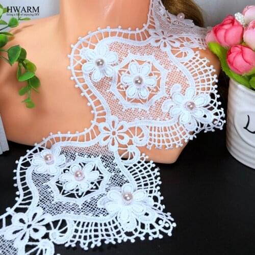 HWARM 10yard 14.5cm 3D Sewing Accessories African Lace For Craft Fabric With Pink Beads Skirt Trim DIY Wedding Cloth Decoration