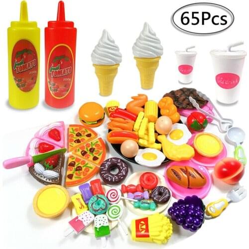 65Pcs/set Children Play House Toy Cut Fruit Plastic Vegetables Kitchen Baby Classic Kids Toys Pretend Playset Educational Toys