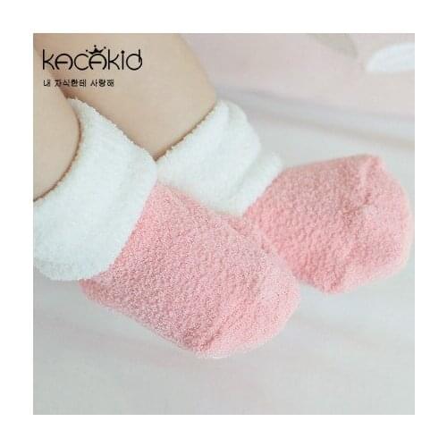 KACAKID 0-2T Winter Unisex Warm Baby Socks Solid Colors Terry Looped Kids Boys Girls Baby Socks Cotton Infants Baby Socks Ka1084