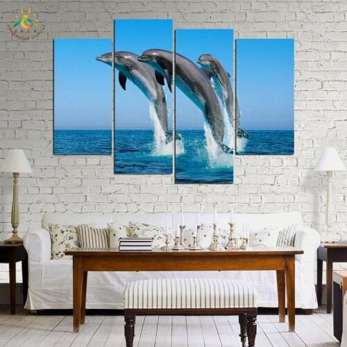 Jumping Dolphins Seascape Pictures Modern Wall Art Print Canvas Painting Home Decor Pictures Wall Art Pictures Pop Art