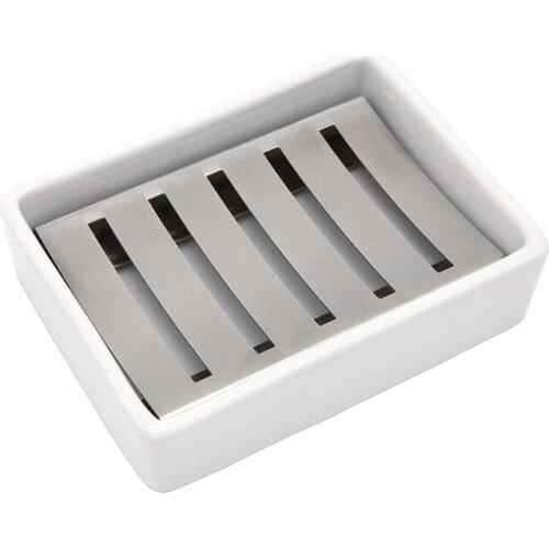 Ceramic Soap Dish Stainless Steel Soap Holder For Bathroom And Shower Double Layer Draining Soap Box