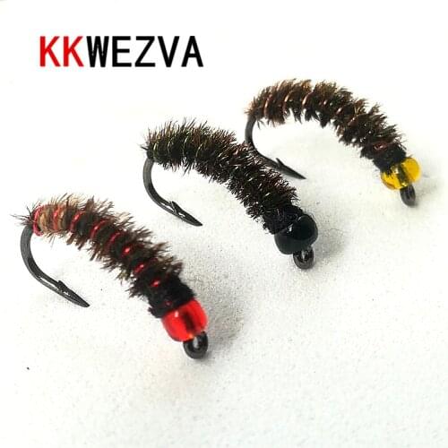 KKWEZVA 24PCS Peacock Feather Stained Glass Bead Head Nymph Scud Midge Fly Fishing Flies for Fly Trout Fishing Lures insect Bait