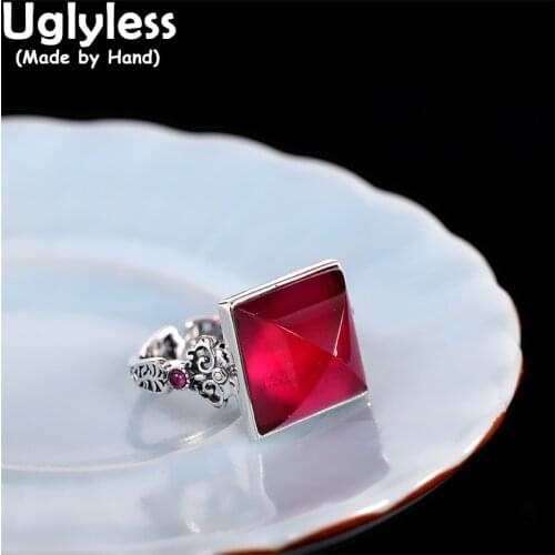 Uglyless Faceted Corundum Rings for Women Pretty Semi-precious Gemstones Jewelry Simple Fashion Square Rings 925 Silver Bijoux