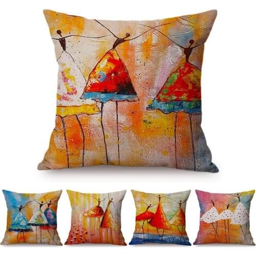 Colorful Africa Abstract Oil Painting Decorative Throw Pillow Cover Africa Woman Dance Art Life Home Decor Sofa Cushion Cover