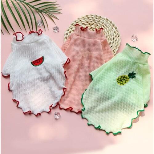 Dog Summer Clothes Pet Cute Fruit Print T-shirts DogS Cats Vest Bottoming Shirt Ear Curled Plaid T-shirts Universal Cat Tops New