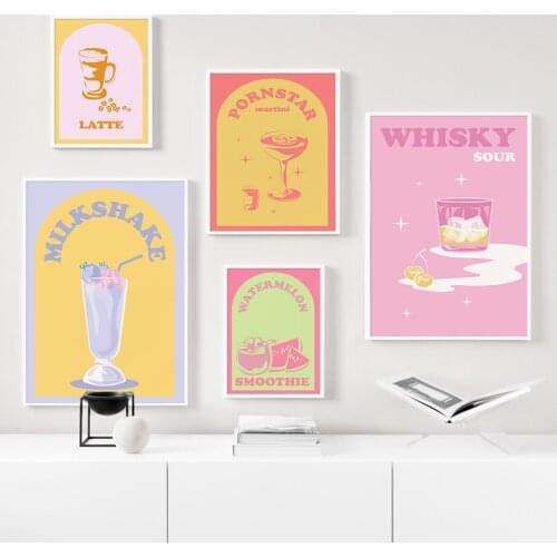 Milkshake Smoothie Lemonade Iced Tea Whiskey Wall Art Canvas Painting Nordic Posters And Prints Wall Pictures For Bar Room Decor