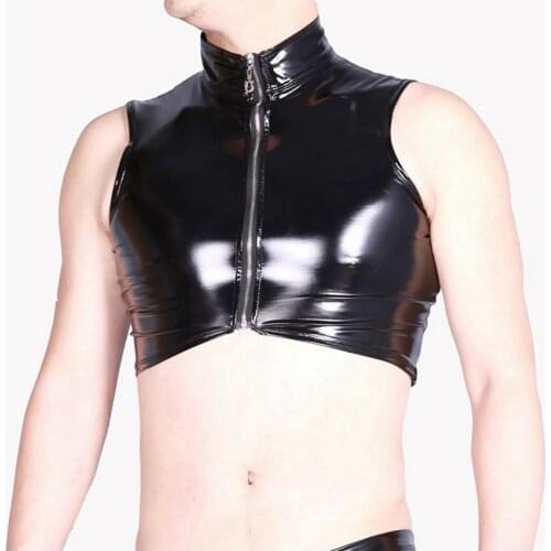 XXL Plus Size Wetlook PVC Leather Muscle Shirt Bodybuilding Clothes Glitter Sleeveless Hot Shapers Men Tanktop Moto Fitness Top