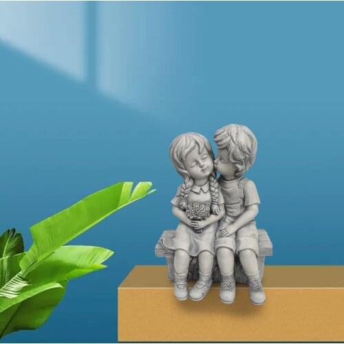 Miniature Kiss Boy and Girl Garden Statue Sculpture Outdoor Home Patio Yard Wedding Gifts Decoration ,15x10x19cm