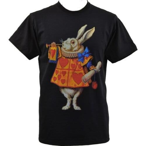 MENS BLACK T-SHIRT ALICES ADVENTURES IN WONDERLAND WHITE RABBIT VINTAGE S - 5XL free shipping cheap tee mens tee shirts