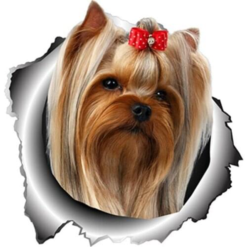 PLAY COOL Pet Dog Yorkshire Terrier Torn Metal Animal Styling Car Sticker Automobiles Motorcycles Exterior Accessories PVC Decal