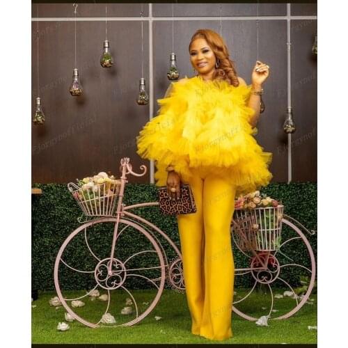 2021 New High Fashion Yellow Tiered Puffy Strapless Women Blouse Ruffles Mesh Womens Top Summer High Street Wear Tulle Tops