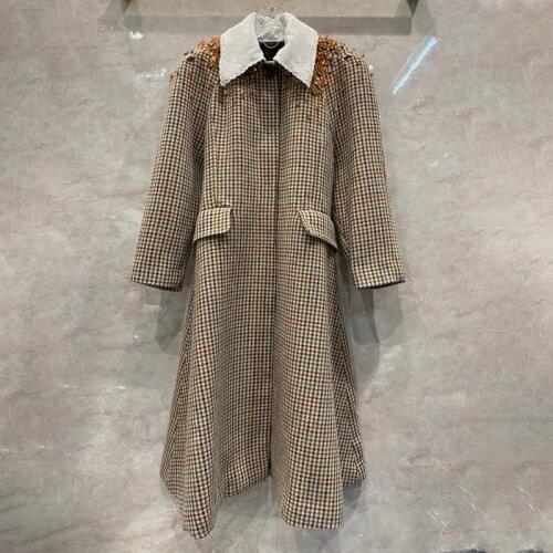 New Designer Womens High qualoty diamonds Wool overcoat Hot fashion elegant plaid woollen coat C761