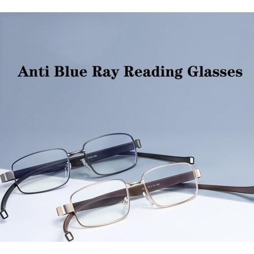 Blue Light Protection Reading Glasses Good Quality Gray Alloy Rectangular Frame TR90 Flexible Non Slip Magnet Ring Mirror Legs