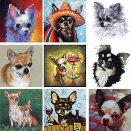 Full Circle 5D Diy Diamond Embroidery Chihuahua Diamond Painting Cross Stitch Cute Pet Dog RhinestoneAnimal Home DecorZP-2932