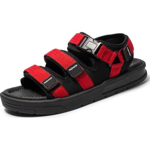 Y76 Mens Canvas Sandals Summer 2021 Outdoor Gladiator Buckle Strap Beach Shoes Casual Garden EVA Bottom Slippers Red Black