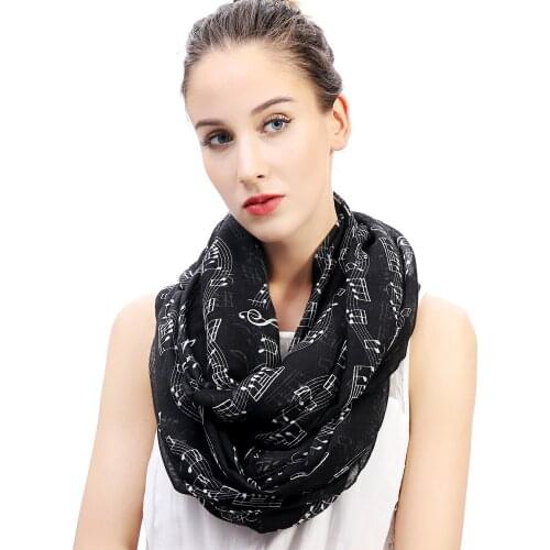 Music Notes Scale Treble Clef Print Womens Infinity Scarf Cowl Circle Loop Ladies Gift Accessory for Music Lovers