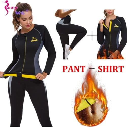 SEXYWG Sports Set Long Sleeve Shirt + Legging Neoprene Sauna Suit Body Shaper Women Yoga Pant Waist Trainer Shapewear Tracksuits