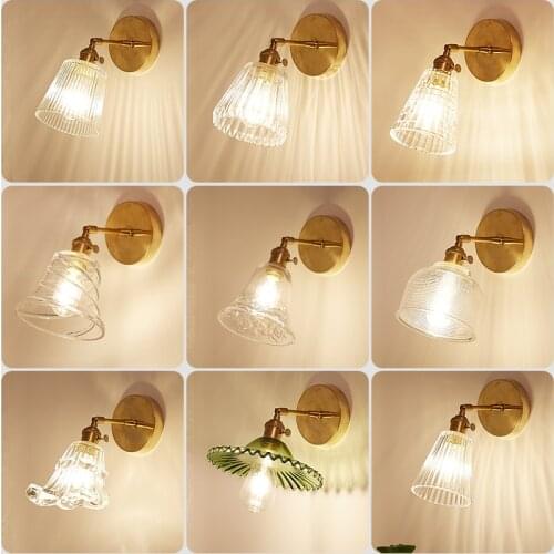LED Wall Lamp Real Brass+Glass E27 Lamp Holder for Home Corridor Aisle Dining Room Bedroom Bedside Cafe Decoration Lighting
