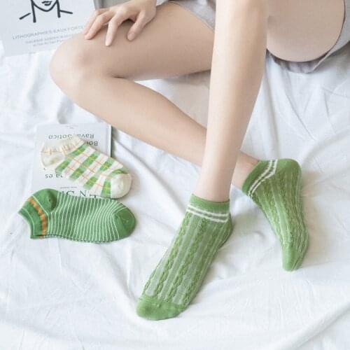2021 Spring Summer New Matcha Green Ladies Women Socks Cotton Casual Plaid Web Celebrity Tide Socks Lovely Soft Funny Comfort