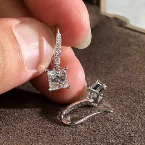 Female Luxury 925 Sterling Silver Dangle Drops Earrings for Women Square Zircon Stone Wedding Bridal Earrings Fashion Jewelry