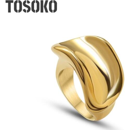 TOSOKO Stainless Steel Jewelry Curved Exaggeration Handmade Precision Casting Ring Female Hip Hop Ring BSA162