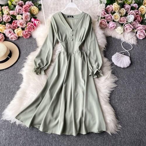 Womens Spring Autumn Runway Fashion Long Sleeve A-line Dress Female High Waist ChicTravel Beach Dress TB1944
