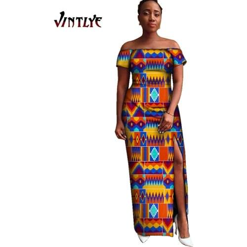 Fashion Robe Africaine Femme Dashiki African Print Split Dresses Strapless Lady Party Wedding Dress Sexy African Clothing WY956