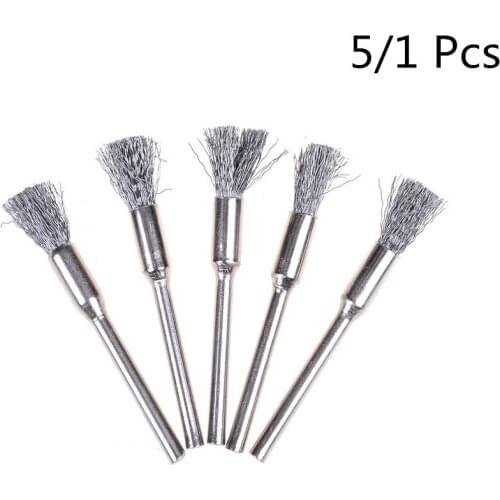 1/5Pcs 5mm Steel Wire Wheel Brush for Metal Rust Remover Brush Wood Carving Jade Polishing Grinder Dremel Rotary Tool Brush