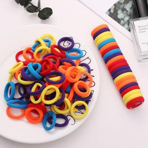 100pcs/Lot 3cm Girls Colorful Basic Nylon Soft Elastic Hair Bands Tie Gum Scrunchie Ponytail Holder Kid Fashion Hair Accessories