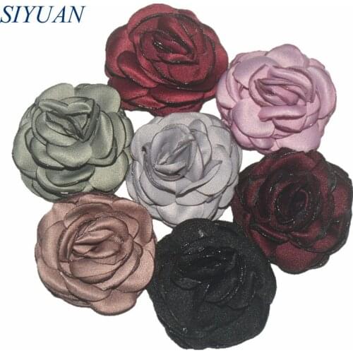 16pcs/lot 1.6 inch Vintage Burned Satin Rose Flower With Hair Clip Wedding Bouquet Decoration Headwear Accessories TH251
