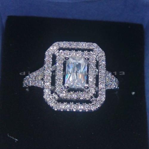 2015 fashion jewelry wholesale Luxury Princess cut 10KT white gold filled AAA Cubic Zirconia Gem Wedding Ring gift Size 5-11