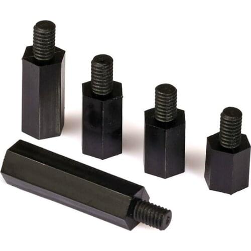 50Pcs M2*L+5mm M2.5/M3/M4*L+6mm Thread Black Spacing Screw Plastic For PCB Motherboard Fixed Nylon Standoff Spacer Pillar